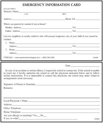 Emergency Authorization Card (52C) - Supreme School Supply