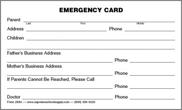 emergency information card 284a supreme school supply information card templates