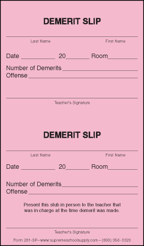 Demerit Slip (281-SP) - Supreme School Supply