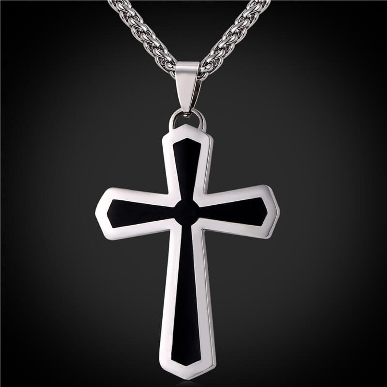 Men's Stainless Steel Cross Pendant - Best Accents Stainless Steel Necklace Mens Cross