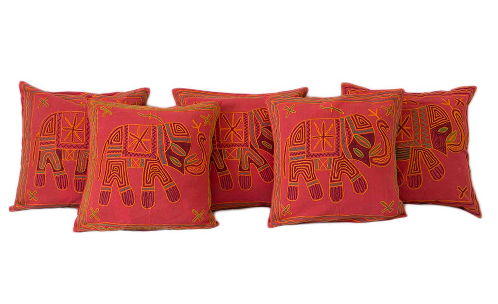 AamiraA Exotic Kantha Embroidery Elephant Red Cushion Covers Decor Pillow Case - Picture 11 of 15