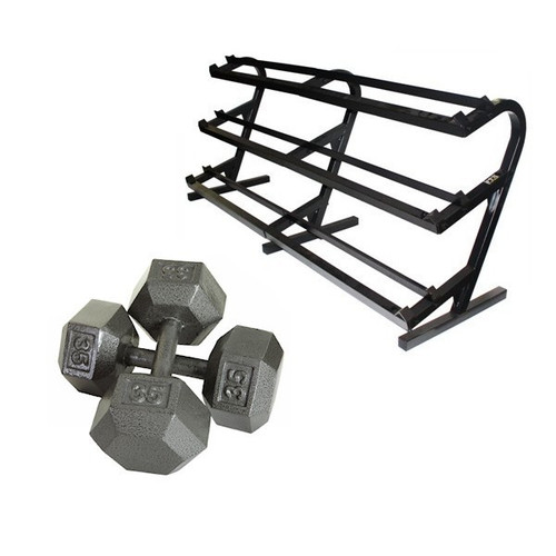 Troy Iron Hex Dumbbells with Rack