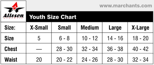 Alleson Athletic Size Chart