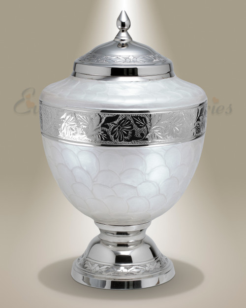 Brass Pearl White Majestic cremation urns by Elegant Urns