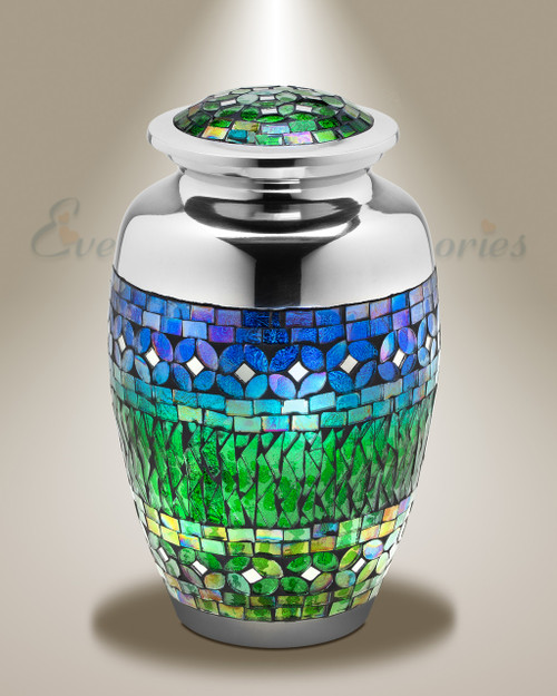 Spring Garden cremation urn and green memorial urns for ashes