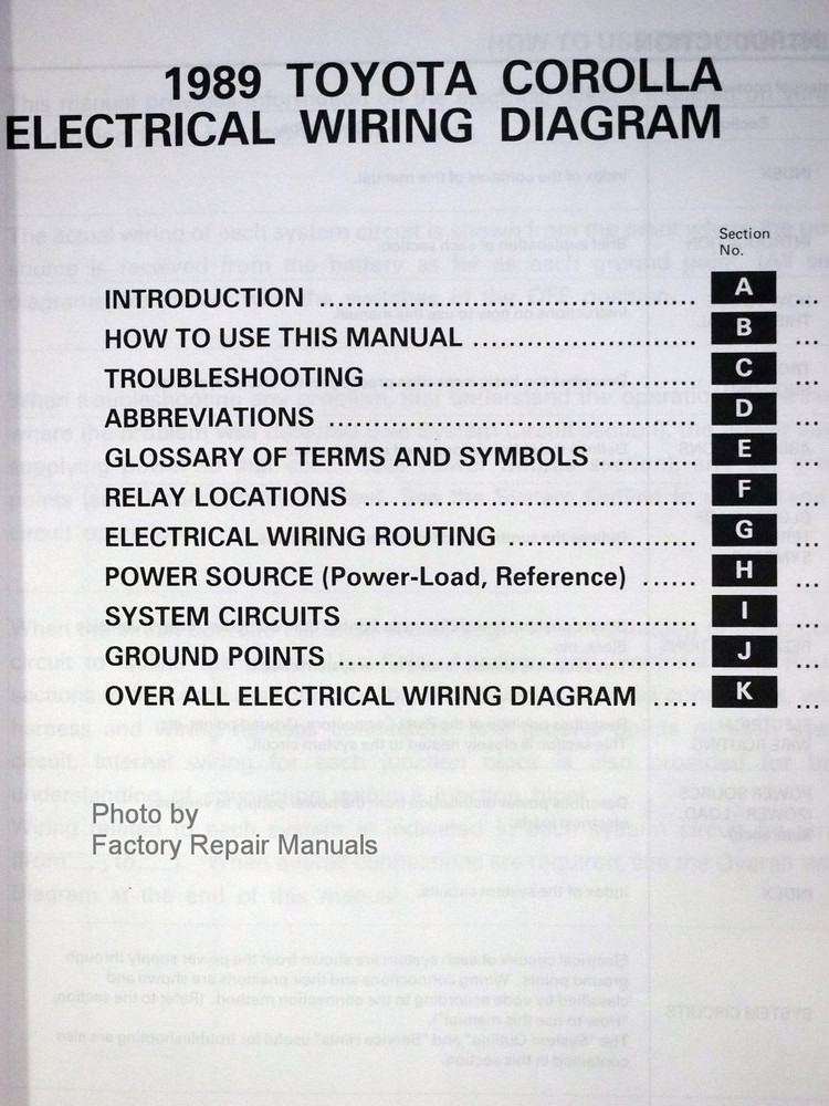 1989 Toyota Corolla Electrical Wiring Diagrams Manual