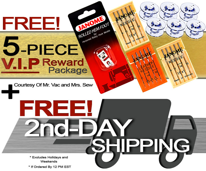 Janome Sewist 500 Sewing Machine w/ FREE! 5-Piece V.I.P Reward Package and FREE! 2nd-Day Shipping Janome Sewist 500 Sewing Machine w/ FREE! 5-Piece V.I.P Reward Package and FREE! 2nd-Day Shipping