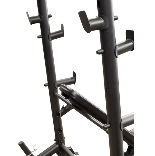 The Marcy Diamond Mid Size Bench MD-867W has bar catches on the back of the post allowing you to do squats