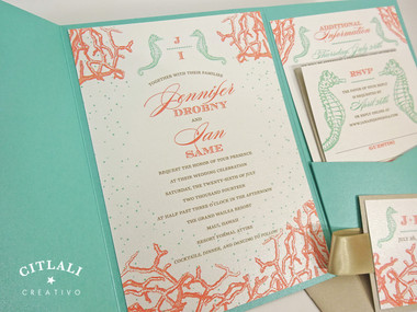 Beach C Reef Seahorses Pocket Invitations Ribbon Citlali Beach C Reef Seahorses Pocket Invitations Ribbon Citlali Creativo Llc