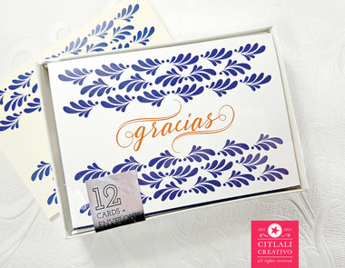 talavera spanish tile inspired thank you blank note cards envelopes