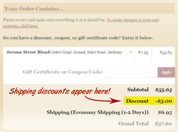 Shipping Discounts appear during checkout as shown in the image