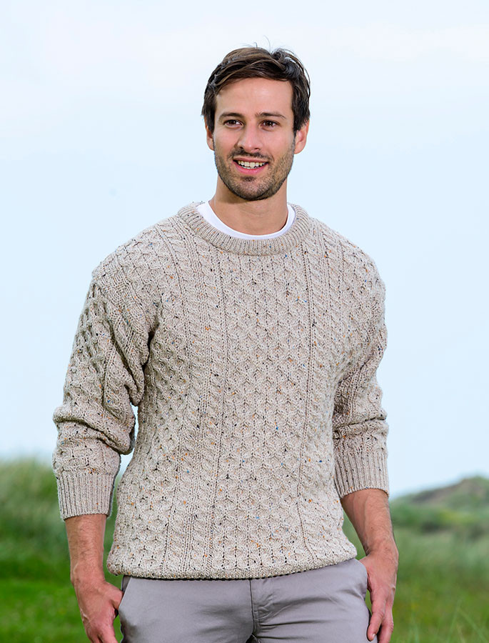 Mens Wool Sweater, Irish Wool Sweater, Heavyweight Aran