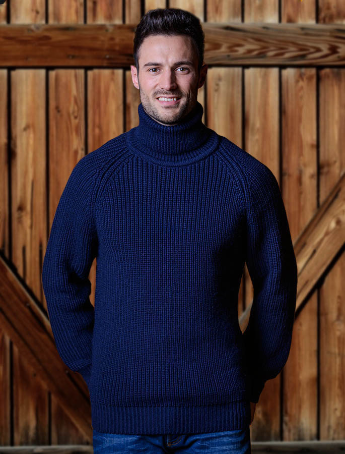 Fisherman's Ribbed Mens Wool Turtleneck Sweater, Irish
