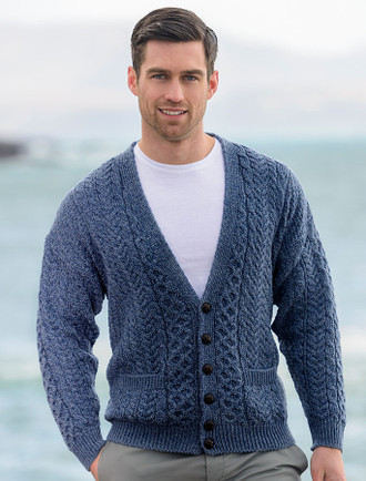 V-Neck Aran Cable Knit Irish Cardigan | Aran Sweater Market