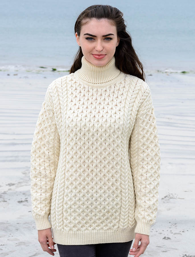 Oversized turtleneck sweater, oversized cable knit sweater | Aran ...