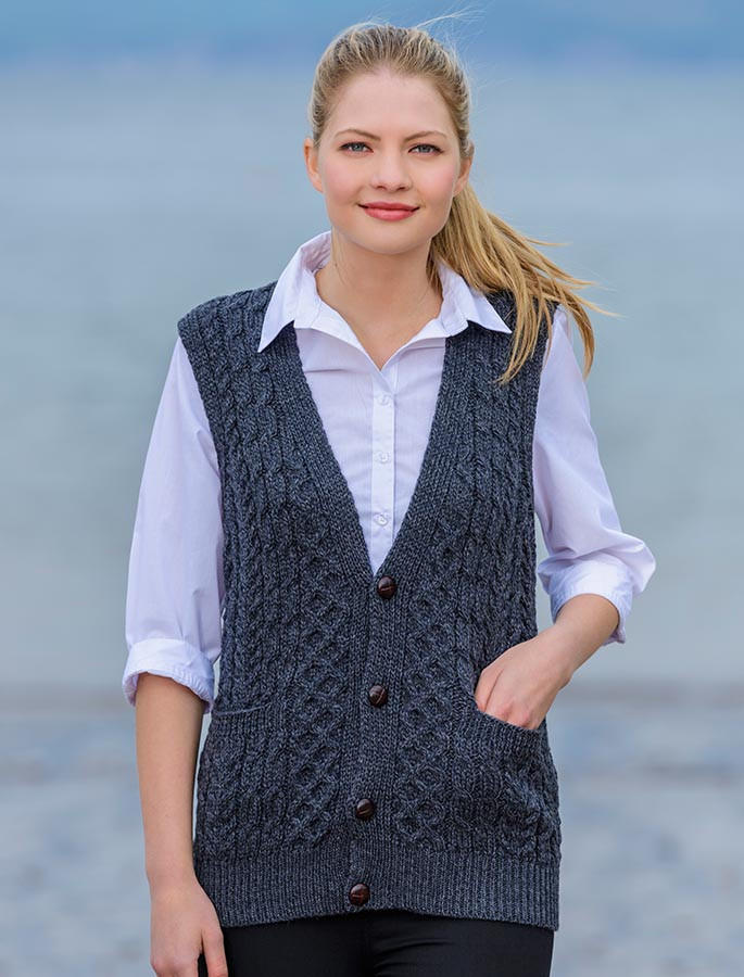 Ladies wool waistcoat, sweater vest for women, Cable knits