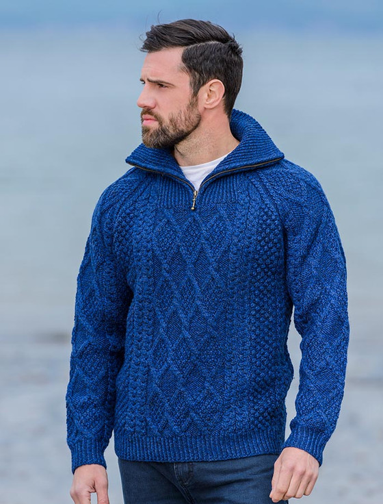 Mens Hand Knit Quarter Zip Sweater, zip fisherman sweater
