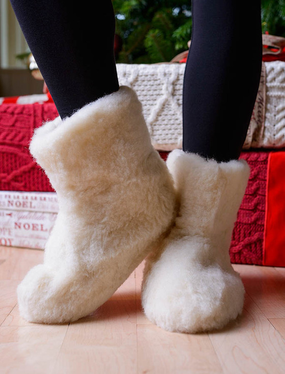 Merino Wool Booties Natural White
