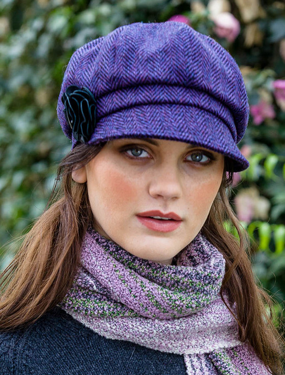 Ladies Tweed Newsboy Hat - Dark Purple | Aran Sweater Market