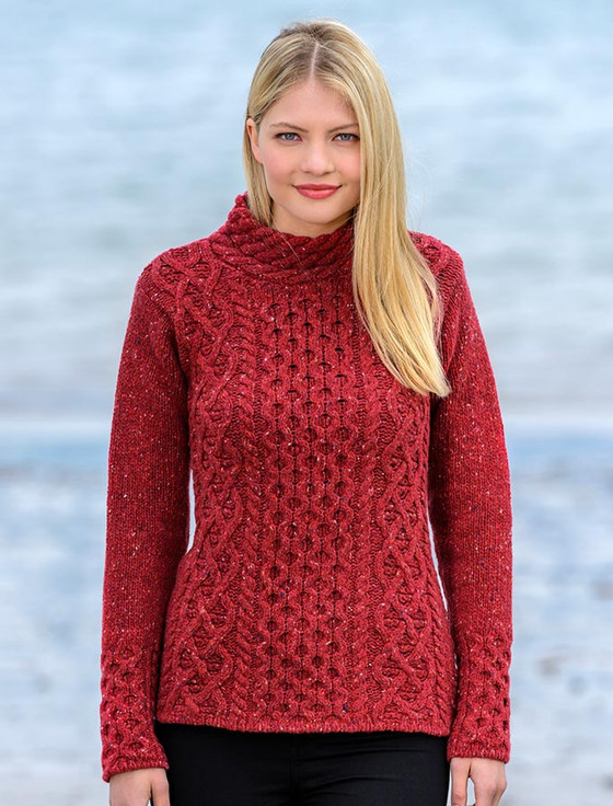 Women's Wool Cashmere Aran Mock Turtleneck Sweater