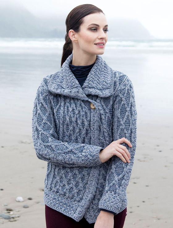 Single Button Aran Trellis Cardigan, One Button Cardigan | Aran Sweater ...