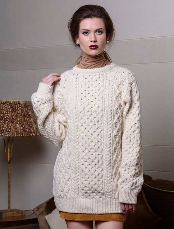 Women's Oversized Wool Cashmere Aran Sweater