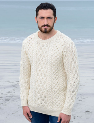 Mens wool sweater, Irish wool sweater, heavyweight Aran