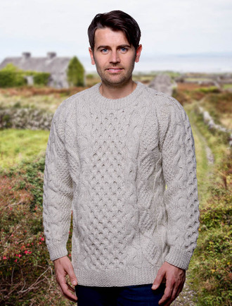 Mens wool sweater, Irish wool sweater, heavyweight Aran
