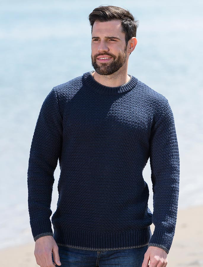 Merino Textured Crew Neck Sweater | Aran Sweater Market