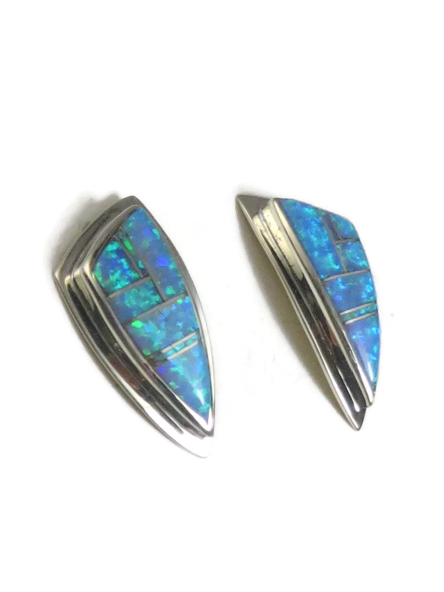 Sterling Silver Blue Opal Inlay Earrings (ER1855) Southwest Silver