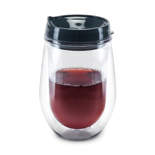 Traveler Double Walled Insulated Stemless Wine Glass with Lid