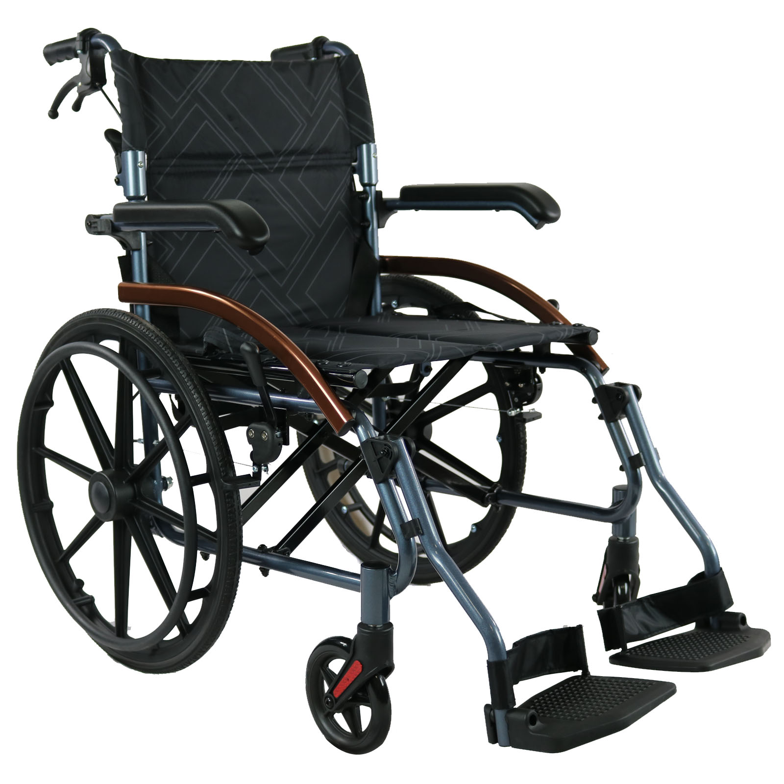 Folding Transport Transit Wheelchair Light Weight Aluminium Brakes