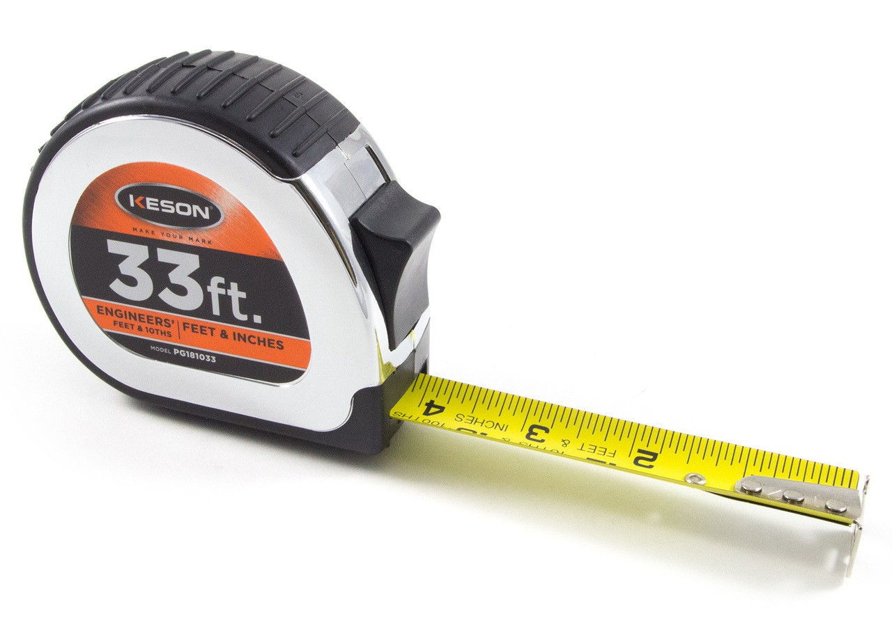 Keson 33' x 1" Engineer's Tape Measure Feet, Inches & 10ths Kara