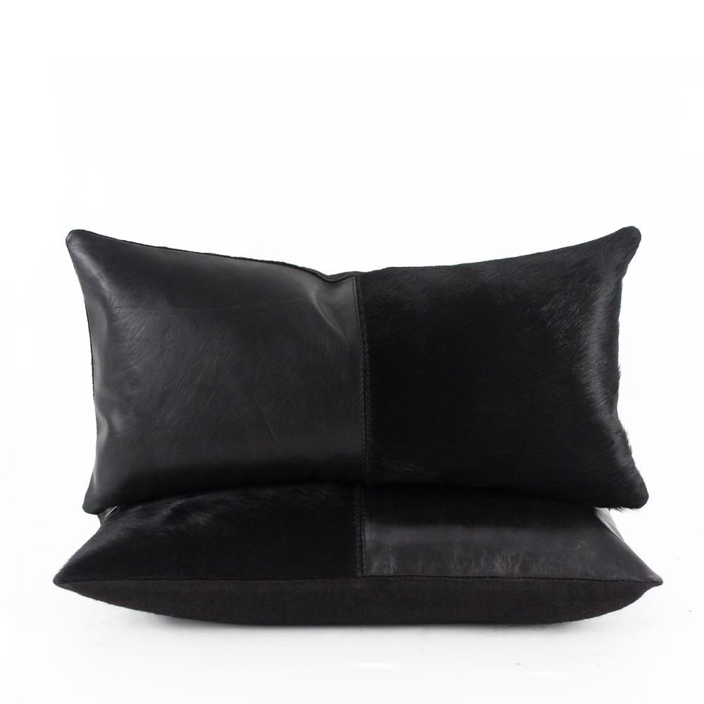 Black Leather and Cowhide Pillow | Pfeifer Studio