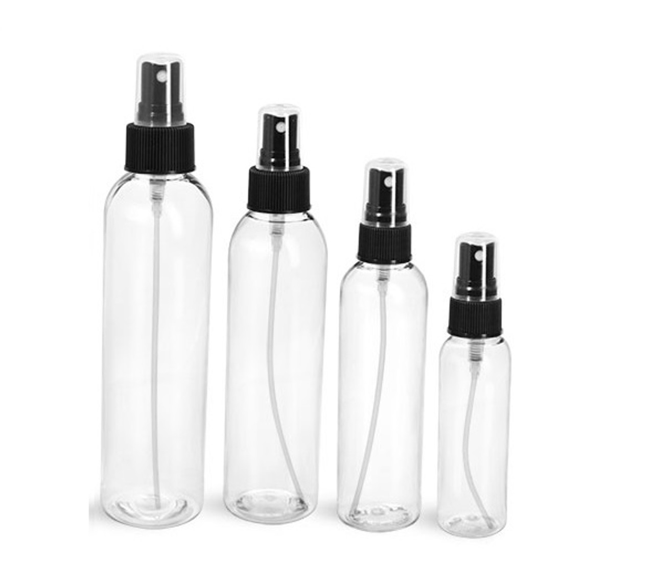 8 oz Clear PET Cosmo Plastic Bottle w/ Black Atomizer