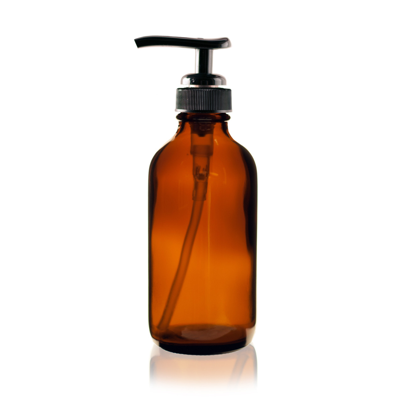 Download 4 oz Amber Boston Round Glass Bottle (24-410) - w/ Black Pump