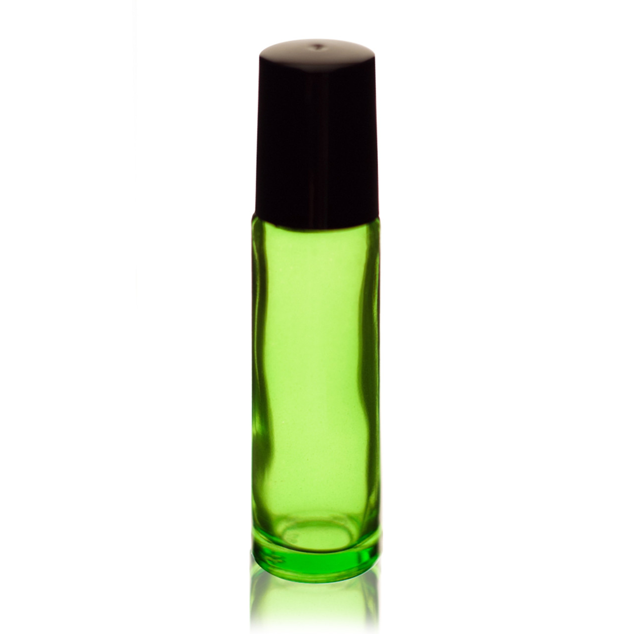 Download 1/3 oz (10ml) GREEN Glass Roll on Bottle with Black Cap and Ball