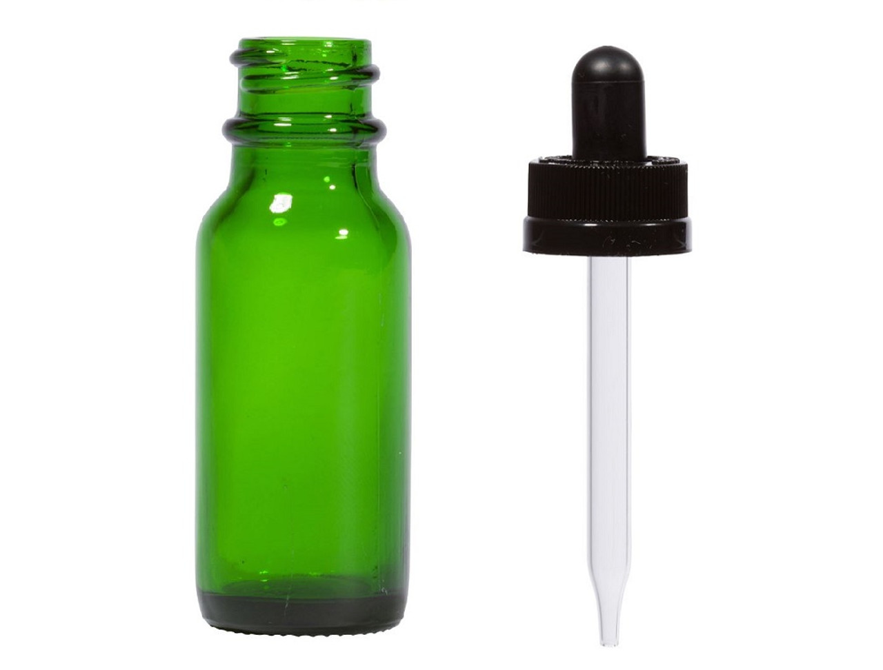Download 1/2 oz (15ml) GREEN Boston Round Glass Bottle w/ Black Child Resistant Dropper (as low as $0.39)