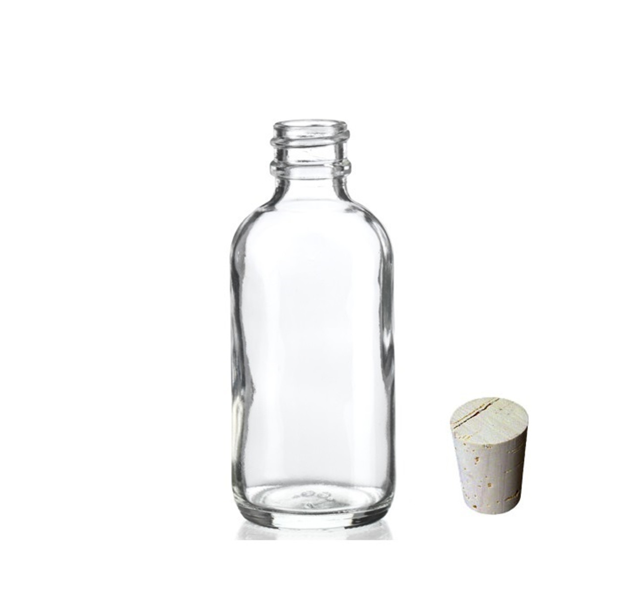 2 oz CLEAR Boston Round Glass Bottle with Cork