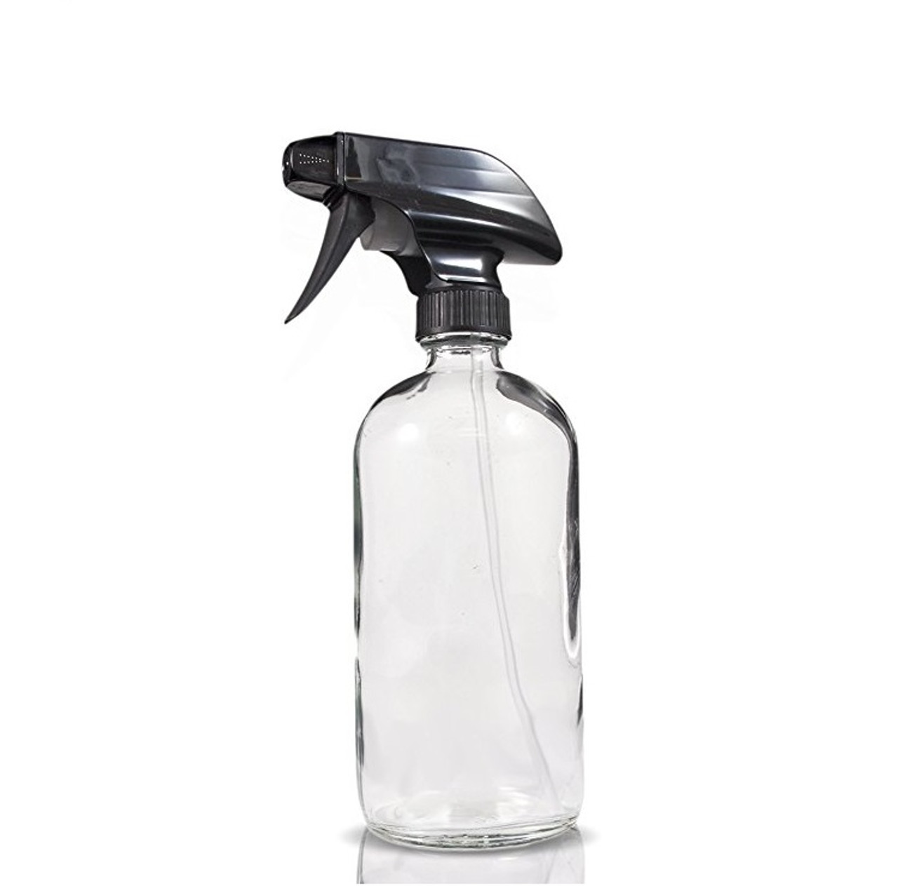 16 Oz Clear Glass Boston Round Bottle With 28 400 Neck Finish With Black Trigger Sprayer