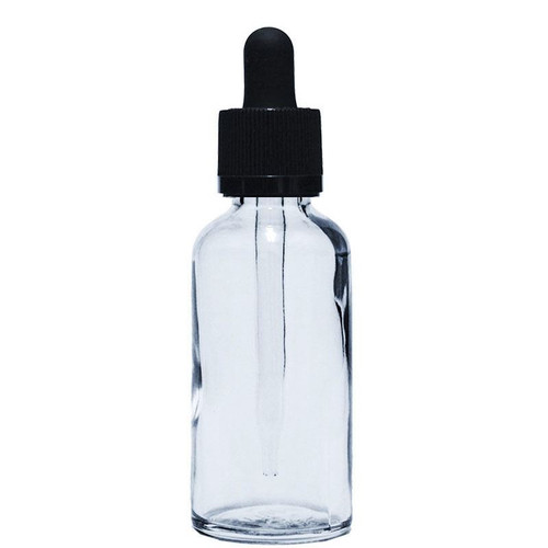 50 ml CLEAR Glass Euro Bottle w/ Black Child Resistant Tamper Evident Glass Dropper 50 ml CLEAR Glass Euro Bottle w/ Black Child Resistant Tamper Evident Glass Dropper