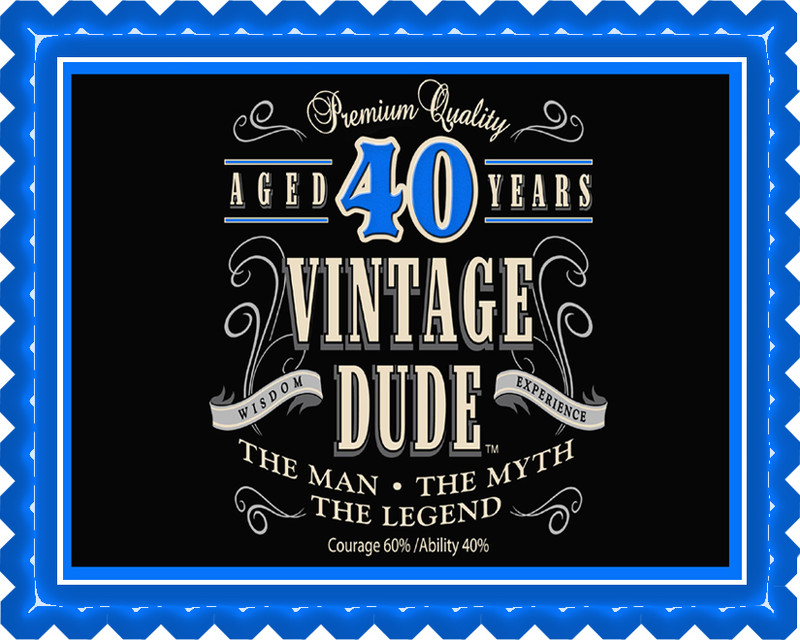 Vintage Dude 40th Green Edible Birthday Cake Topper