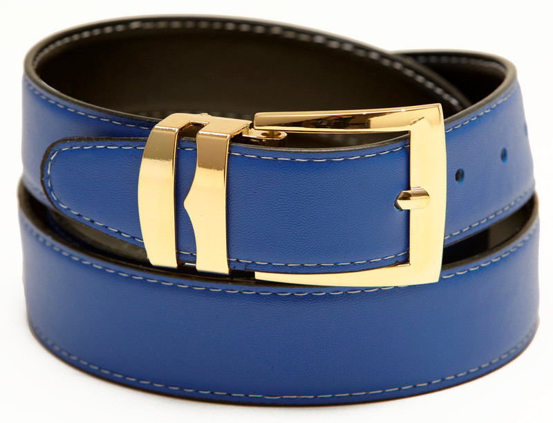 Reversible Belt Wide Bonded Leather ROYAL BLUE / Black with White ...