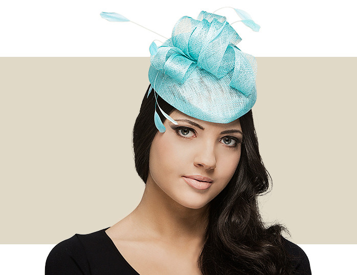 Aqua Blue Pillbox Fascinator Hat in Sinamay for Weddings
