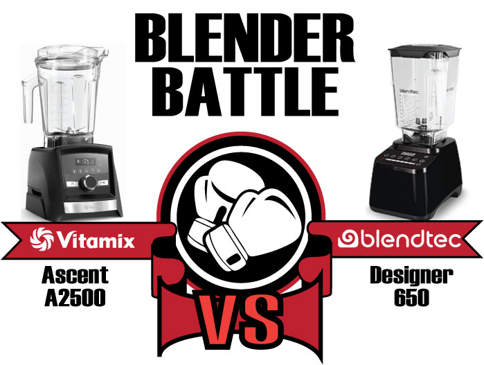 Blender Battle Title Graphic for Vitamix Ascent A2500 vs Blendtec Designer 650