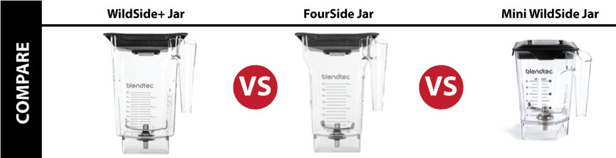 Banner for Blendtec Jar Comparing of the WildSide+ vs FourSide vs Mini WildSide Blending Jars
