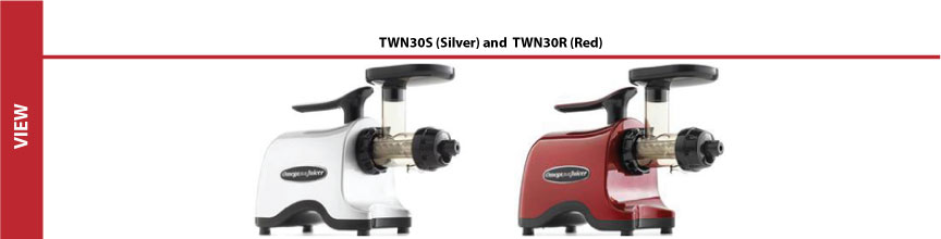 Compare Omega Twin Gear Juicers TWN30S (silver) and TWN30R (red)