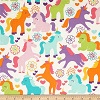 Colorful Unicorns on White Fabric Swatch