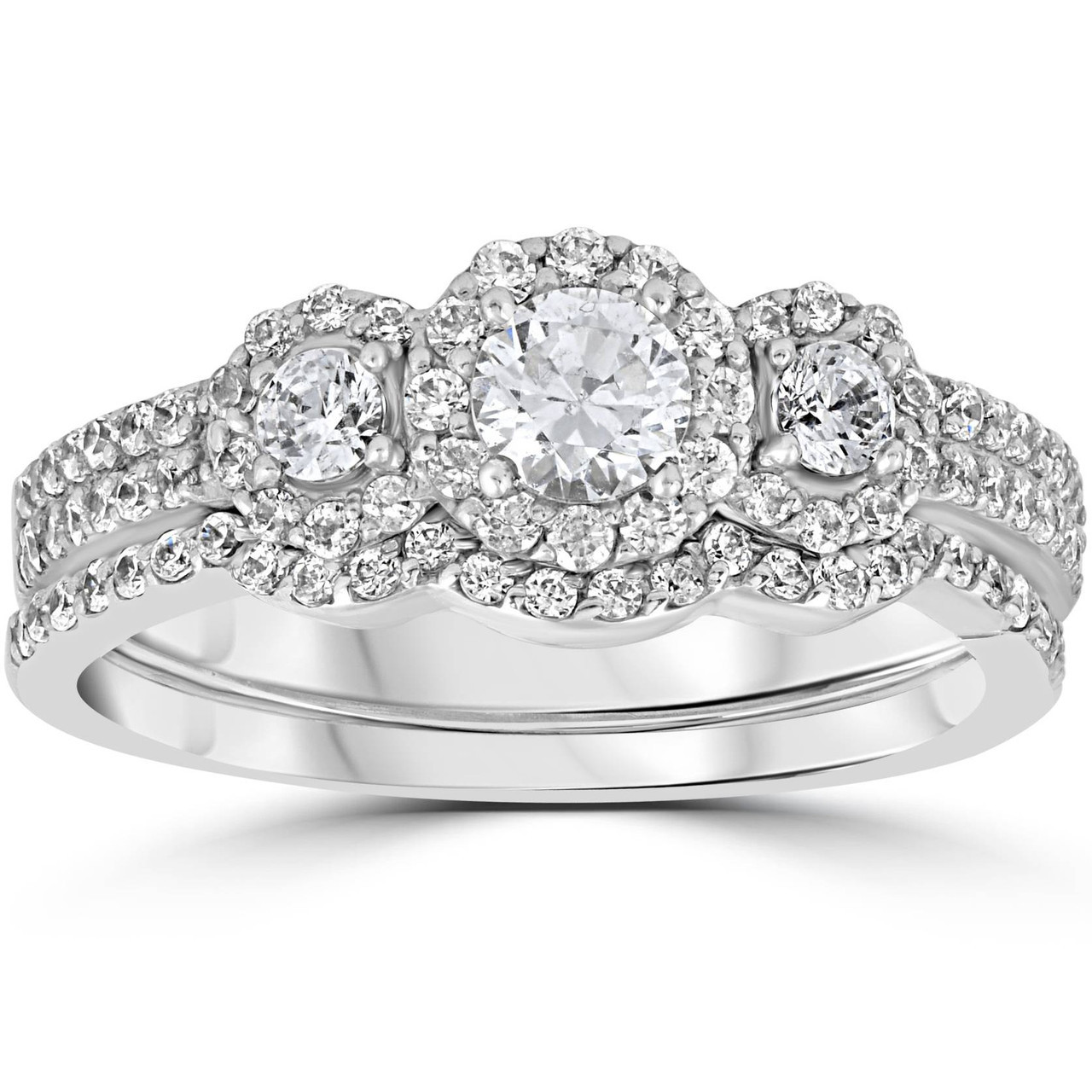 1.00CT 3Stone Diamond Engagement Wedding Ring Set 10K