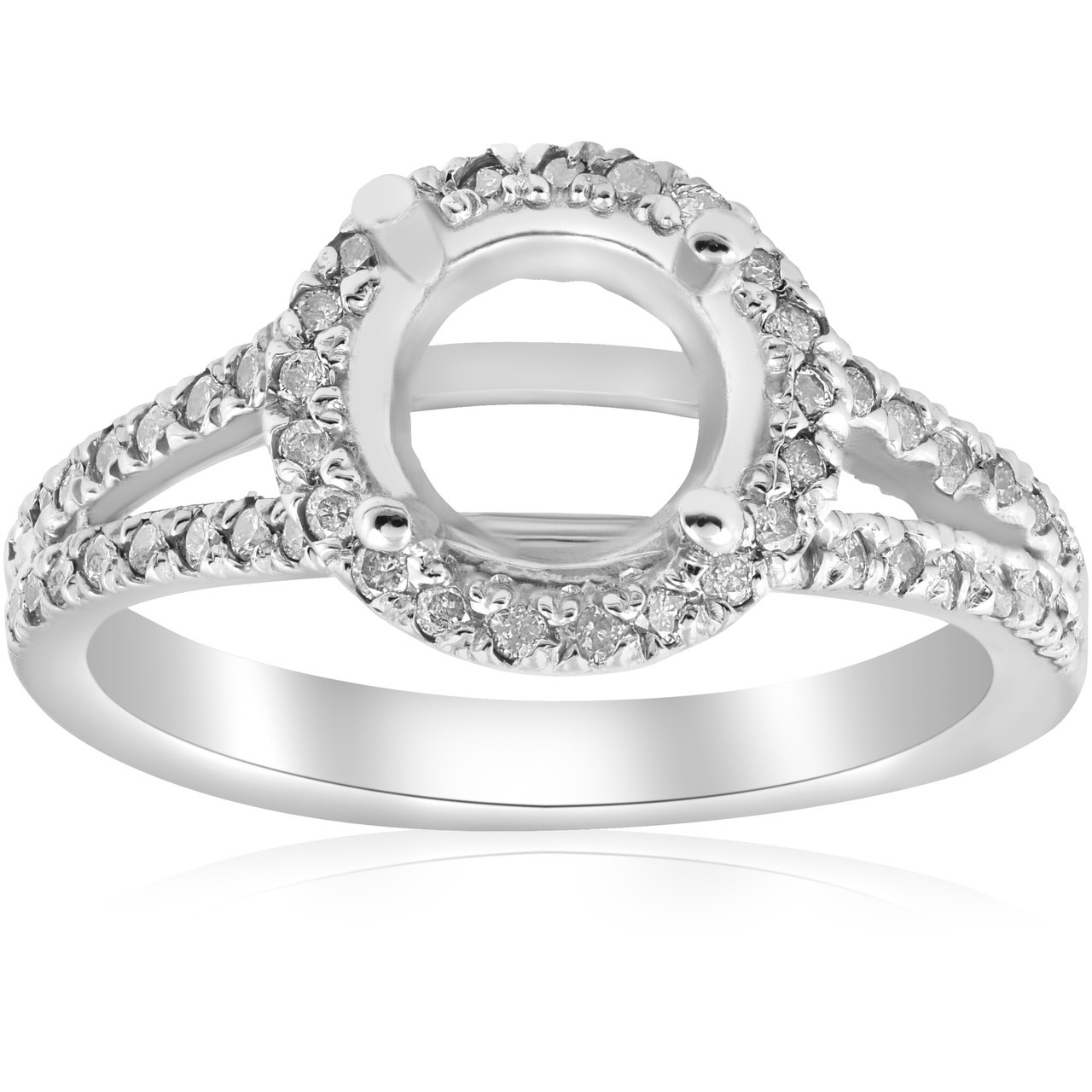 12ct halo split shank diamond engagement ring setting 14k white gold semi mount hi i1 i2 - Wedding Ring Setting 12ct halo split shank diamond engagement ring setting 14k white gold semi mount hi i1 i2 - Wedding Ring Setting